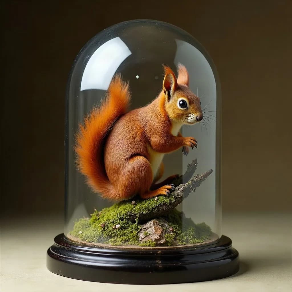 European red squirrel mount under glass dome, c. 1920