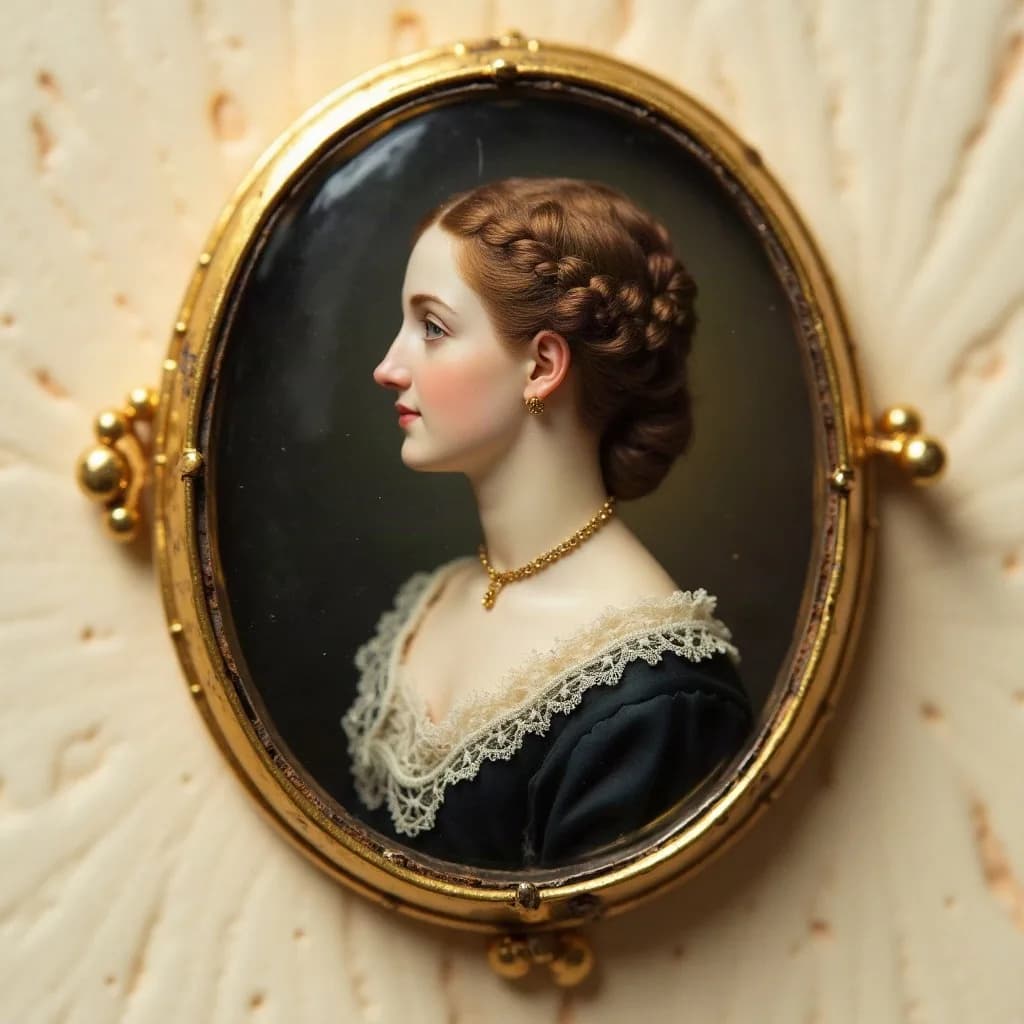 Victorian mourning brooch, plaited hair under glass, 1871