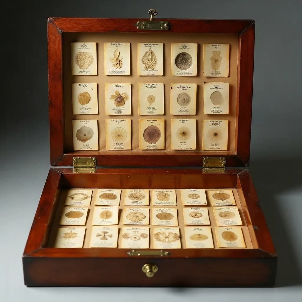 Cabinet of 48 prepared diatom slides · c. 1910
